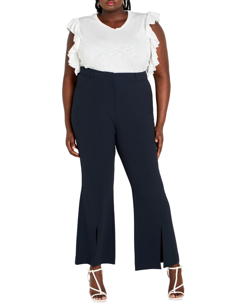 Front of a model wearing a size 24 PANT KIANA in NAVY by City Chic. | dia_product_style_image_id:352847